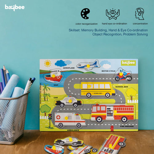 Baybee Transport Vehicle Wooden Puzzle Games for Kids with Easy Pulling Knob 7 Pcs BAYBEE