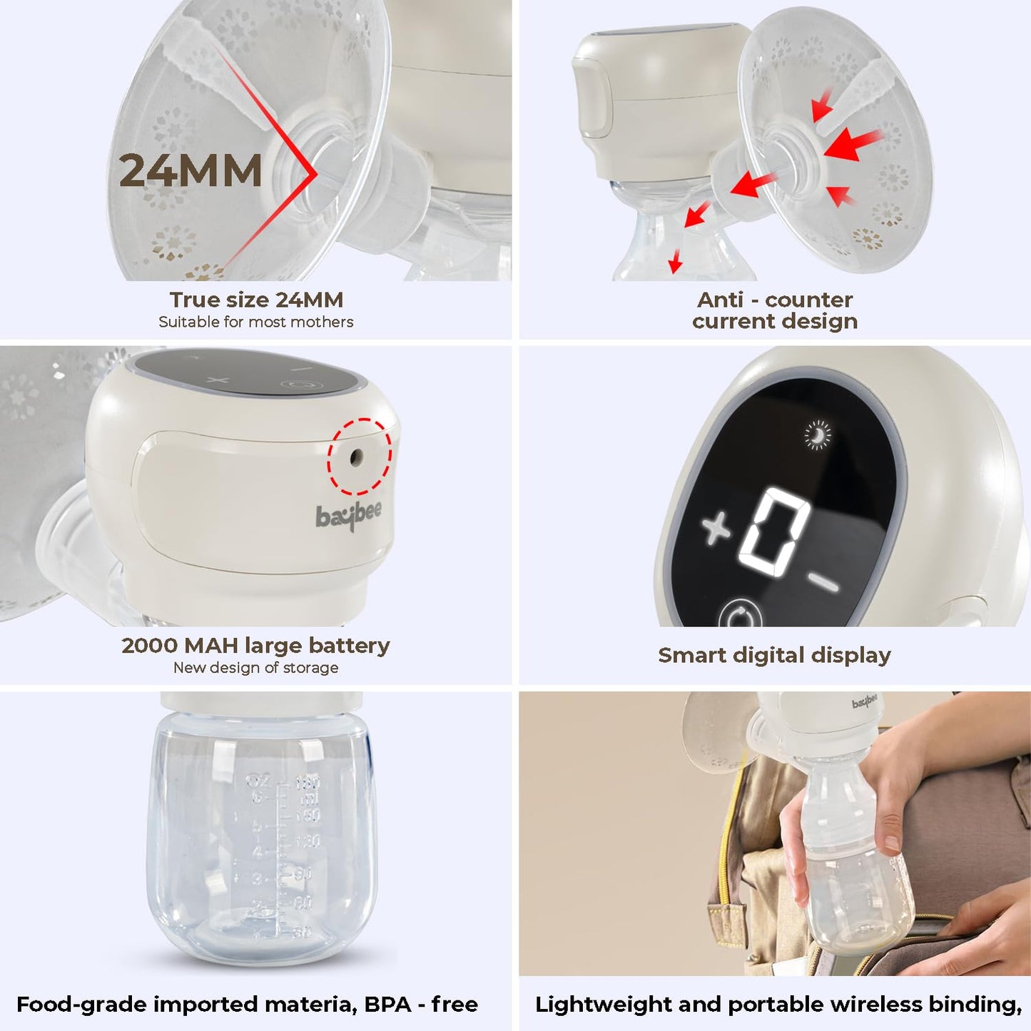 Baybee Smart Electric Breast Pump for Feeding Mothers, Breast Feeding Pump Electrical with Led Display