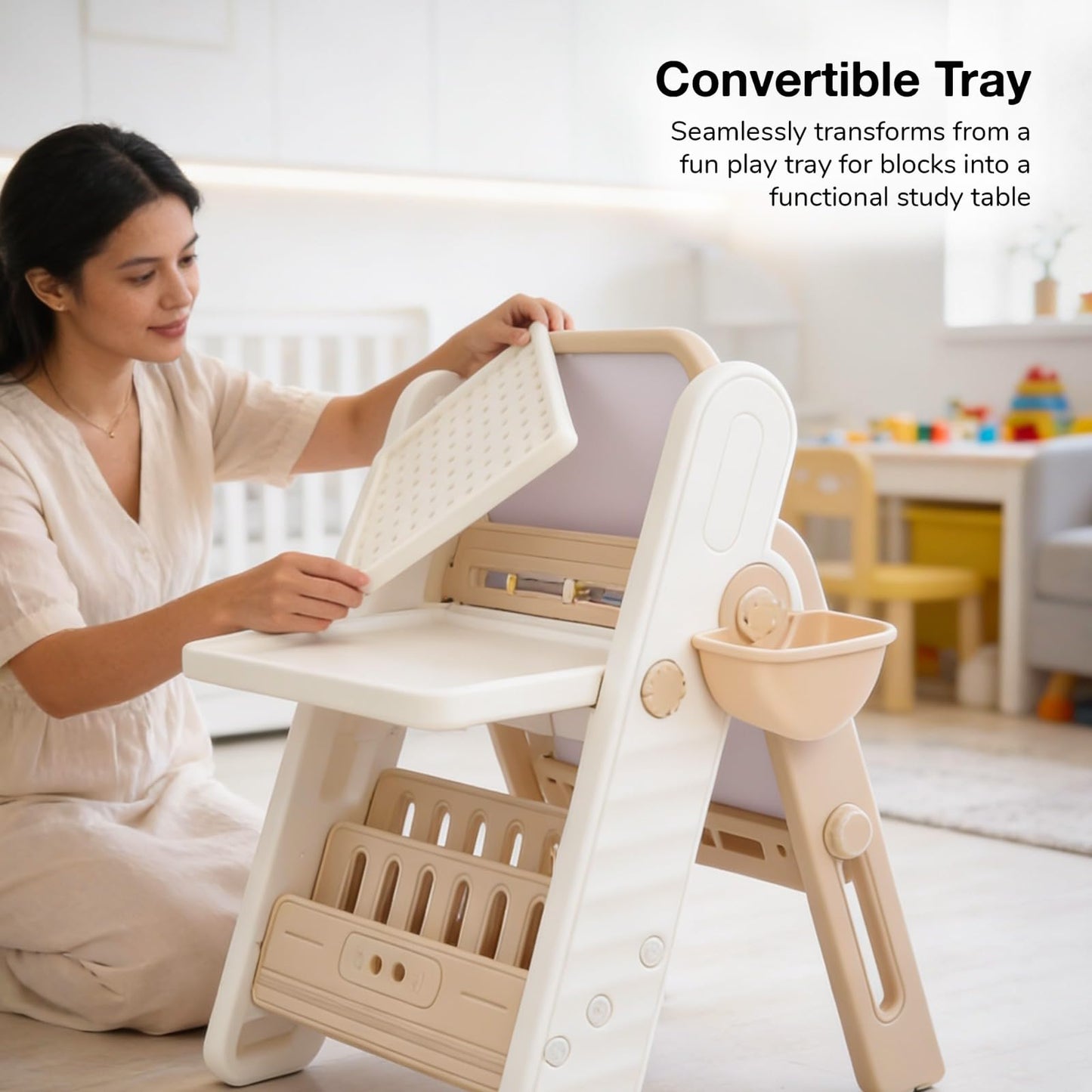 Baybee 2-in-1 Convertible Drawing & Writing Table for Kids Study Table with Whiteboard, Storage & Ergonomic Chair Baybee India