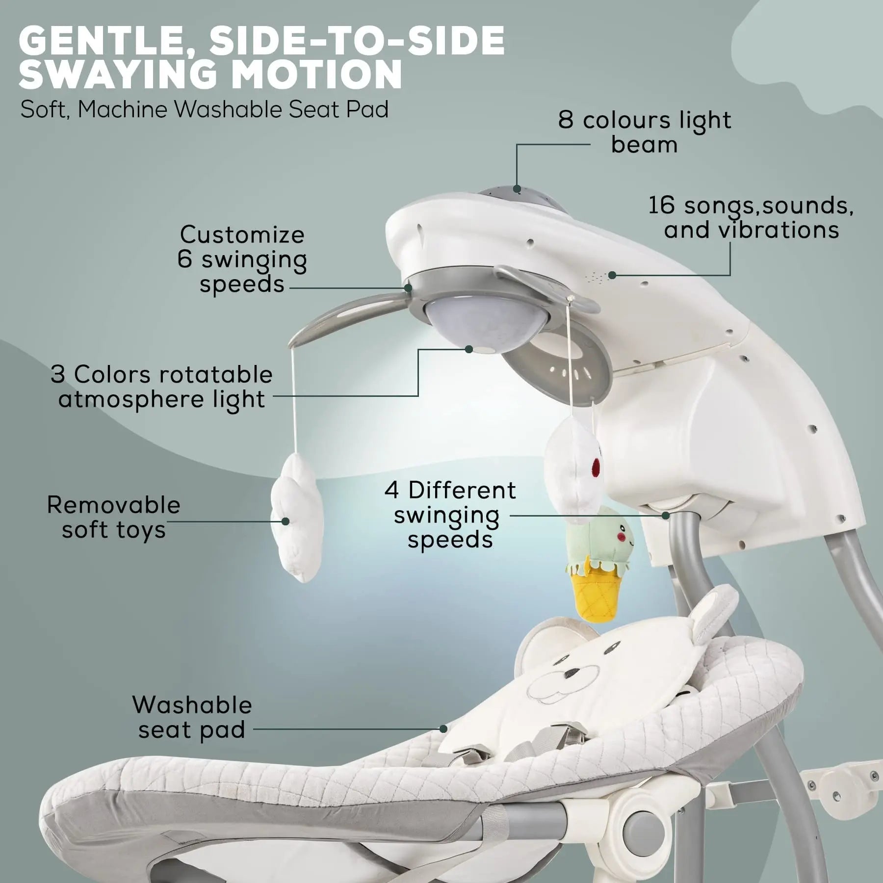 Baybee Strola Automatic Electric Baby Swing Cradle with Adjustable Swing Speed, Soothing Vibrations, Music & Safety Belt BAYBEE