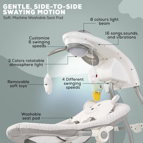 Baybee Strola Automatic Electric Baby Swing Cradle with Adjustable Swing Speed, Soothing Vibrations, Music & Safety Belt BAYBEE