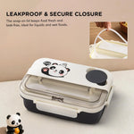 Baybee Panda Tiffin Box Stainless Steel Lunch Box with 3 Compartments with Spoon & Fork (900ml) BAYBEE