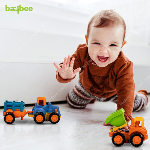 BAYBEE 4 Pcs Unbreakable Toys Friction Powered Push and Go Toys Vehicles for Kids. BAYBEE
