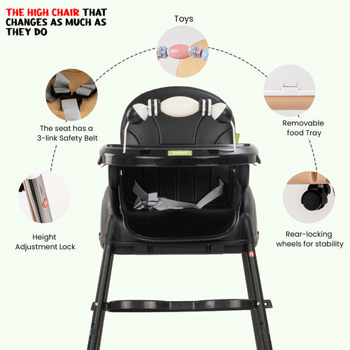 Baybee 4 in 1 Nora Convertible High Chair for kids with Adjustable Height BAYBEE