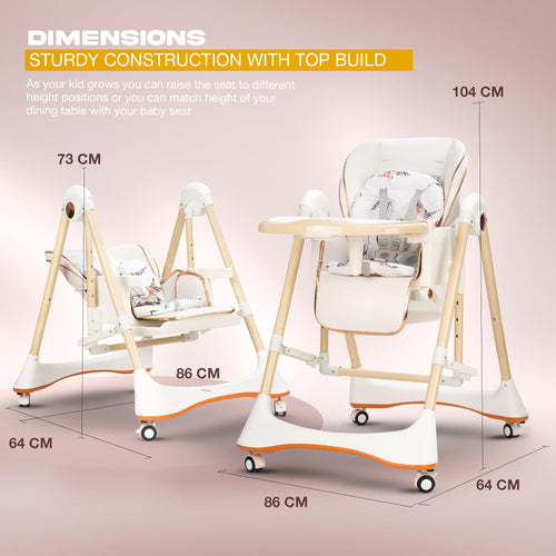 Baybee Nivio Convertible 3-in-1 Baby High Chair for Kids, Baby Swing Chair with 5 Height Adjustable, Footrest, Tray, 160° Recline, Safety Belt & Wheels Baybee India