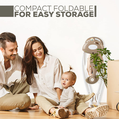 Baybee Amea Automatic Electric Baby Swing Cradle with 2 Position Recline, 6 Speed, Remote Control & 3 Point Safety Belt - Beige BAYBEE