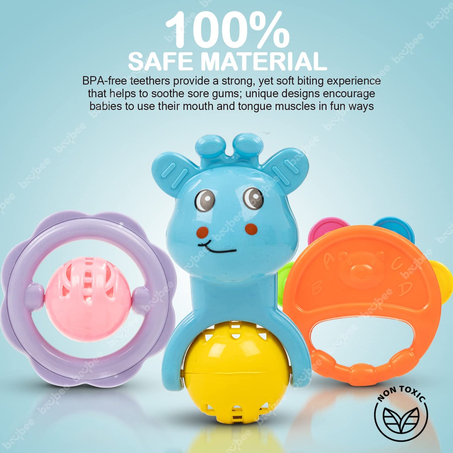 Baybee 7 Pcs Baby Rattles Toys Set for Babies, Non-Toxic Rattle Teether Set