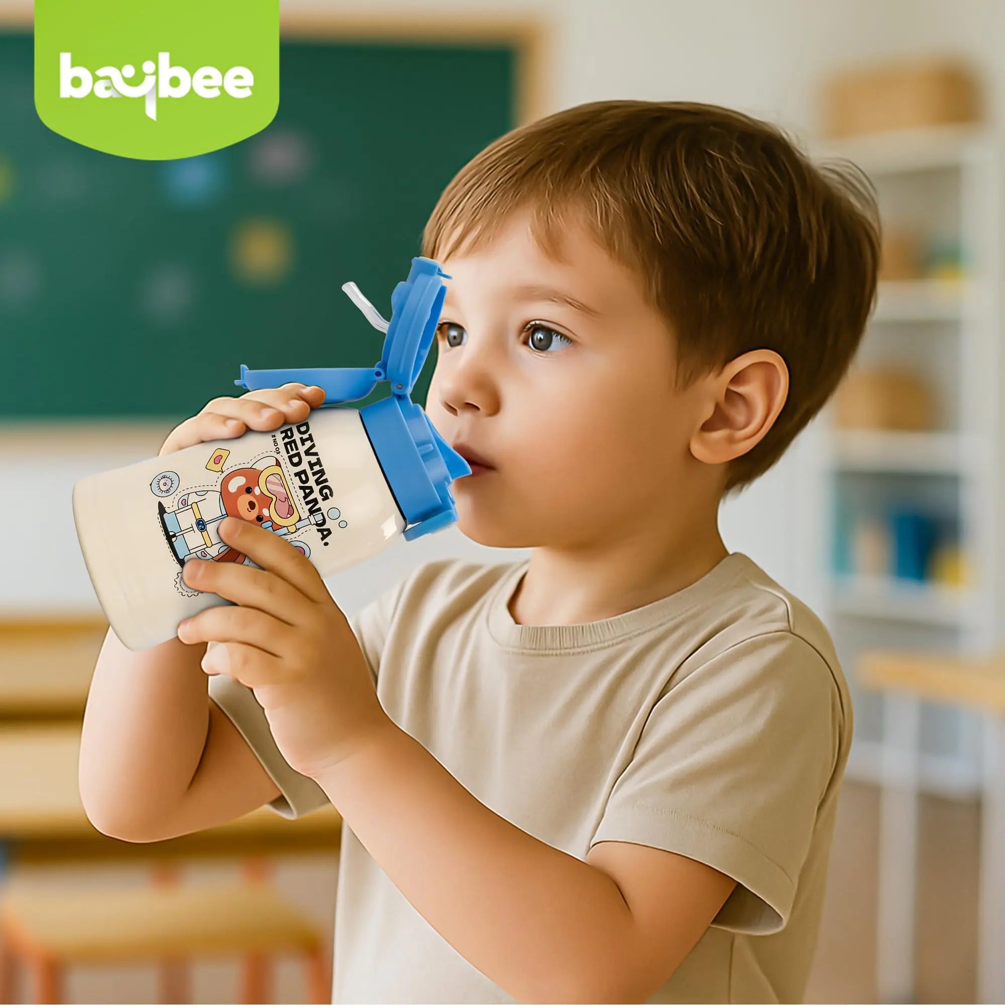 Baybee 2 in 1 PandaPlunge Baby Sipper Bottle with Straw for Kids Sipper Water Bottle (550ml) BAYBEE