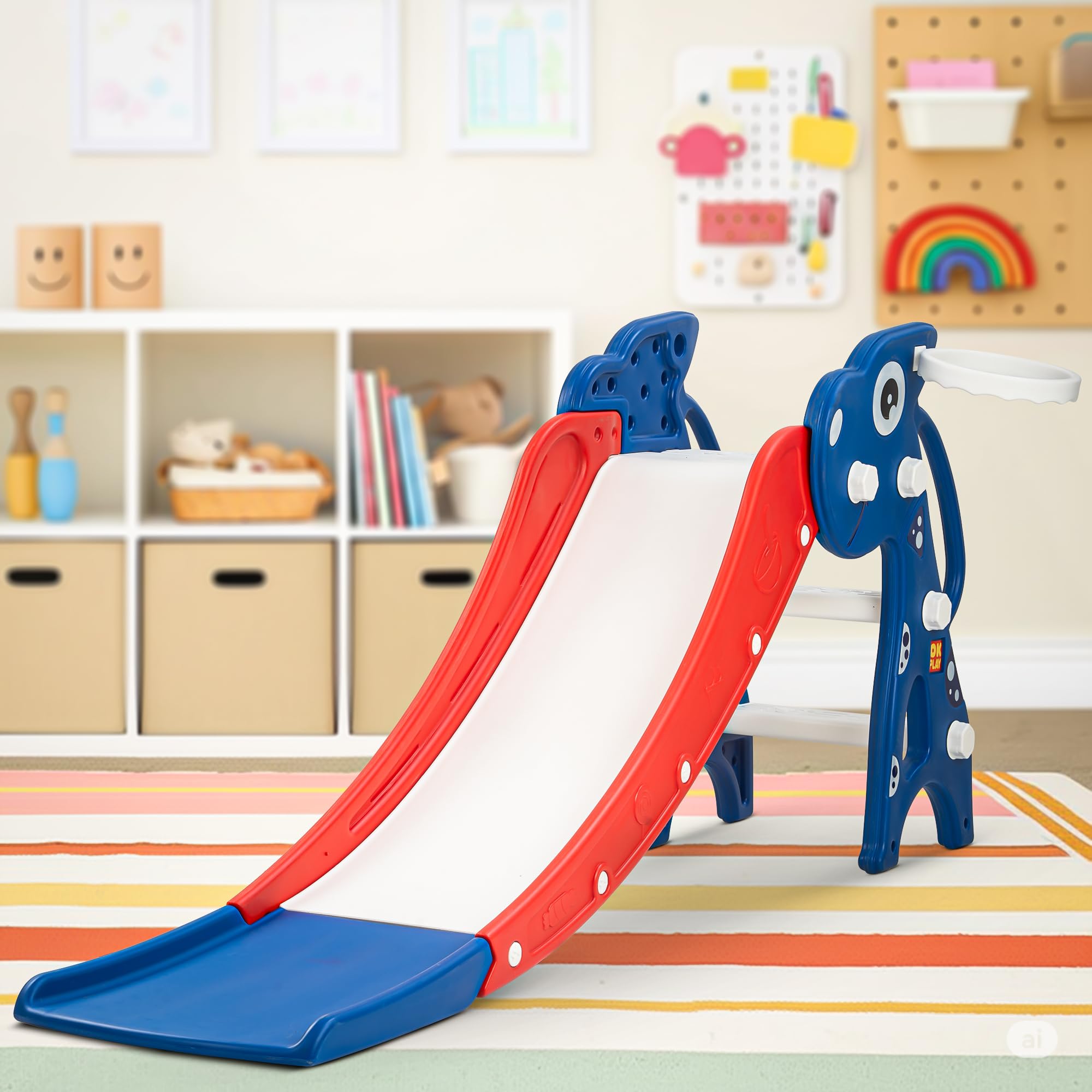 Baybee 3 in 1 Tiny Tumble Baby Slides for Kids Outdoor Garden Babies Slides with Basketball Set & Handrails