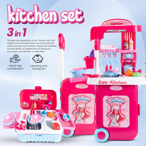 Baybee 3 in 1 Kitchen Set for Kids, Portable Pretend Play Little Chef Set Toys BAYBEE