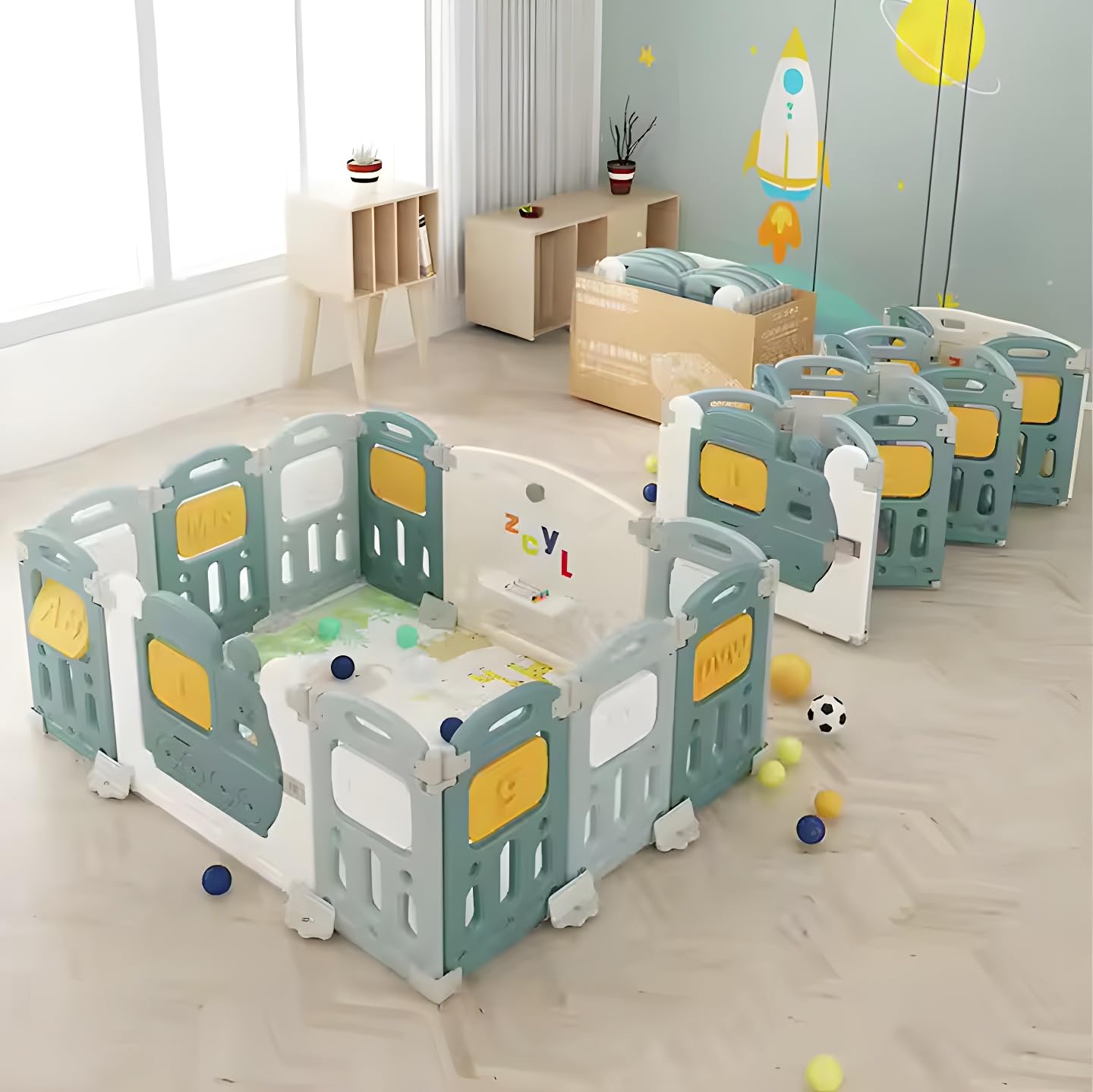 Baybee Train Kids Playpen for Babies Foldable Baby Play Area Indoor Setup with Safety Lock (18 Panels) BAYBEE