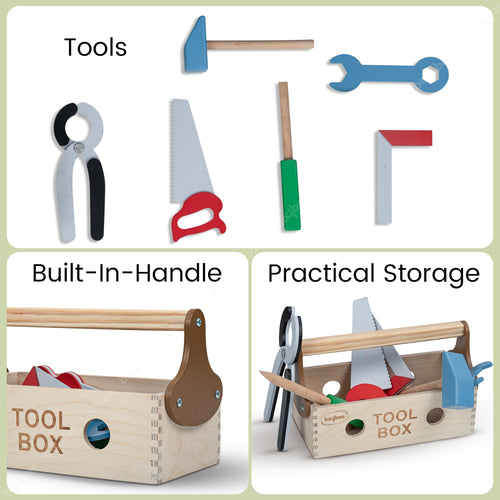 Baybee Wooden Toy Tool Kit Set for Kids | Mechanical Construction Toy Set DIY Educational Play Set | Carpenter Pretend Play Large Tool Kit for Kids | 6 Wooden Tools with Box Set for 3+ Years Baybee India