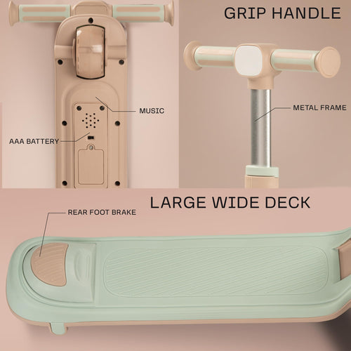 Baybee Taz Skate Scooter for Kids, Smart 3 Wheel Kids Scooter with Height Adjustable & Music | Kick Scooter with LED PU Wheels, Rear Brake BAYBEE