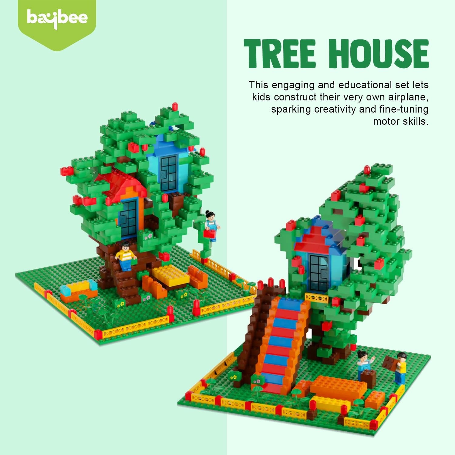 BAYBEE 535-Piece Building Blocks Set for Kids, Tree House Puzzle Block Kids Games