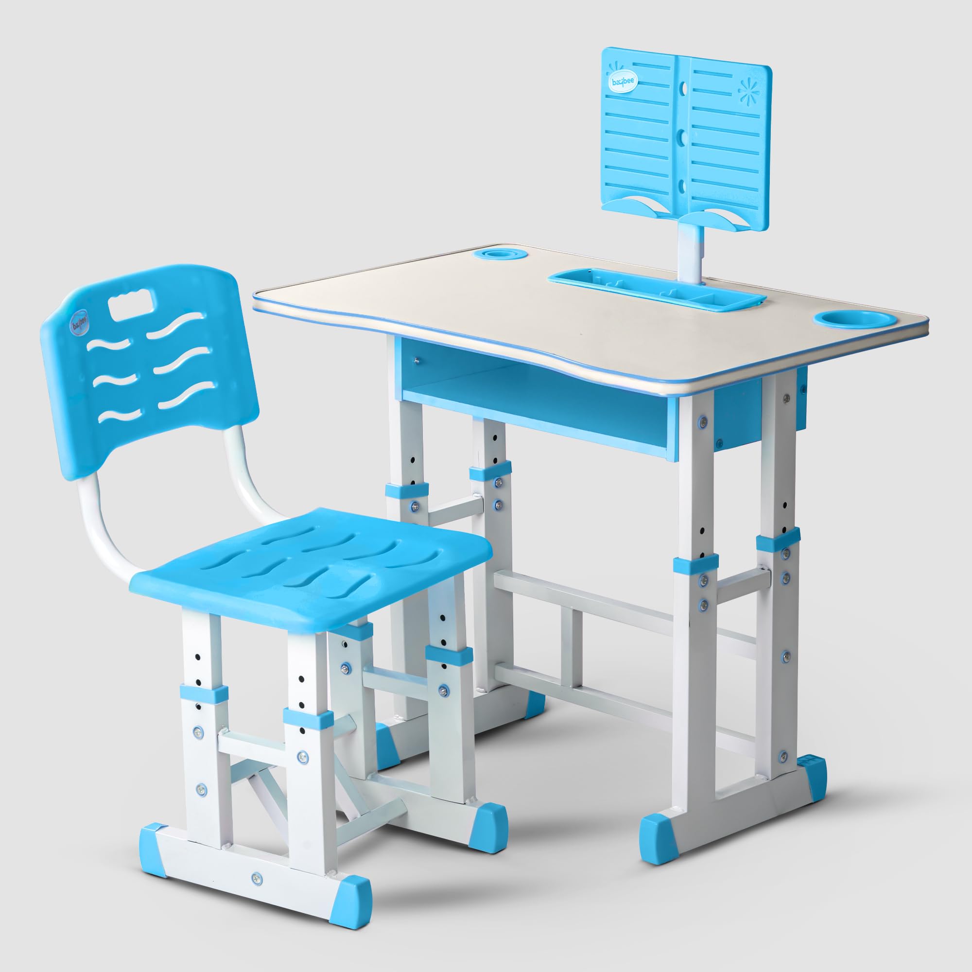 BAYBEE Multifunctional Kids Study Table for Students with Chair, 3 Height Adjustable Table, Storage, Book Holders, Bottle & Pen Holders Table for Kids 3 to 12 Years