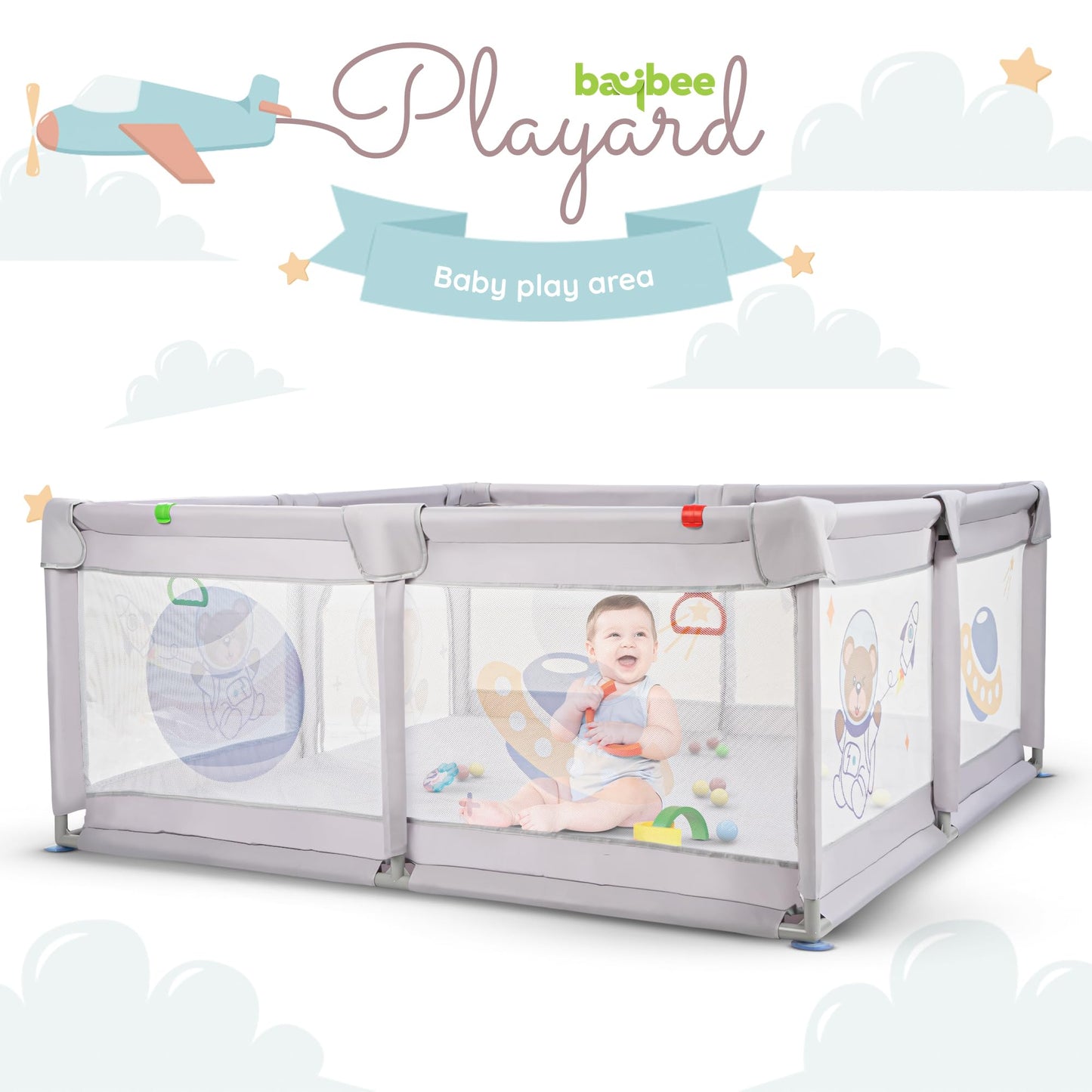 Baybee Kids Playards Playpen for Babies, Smart Folding & Portable Baby Activity with Safety Lock & Pull Rings - (180*150CM)