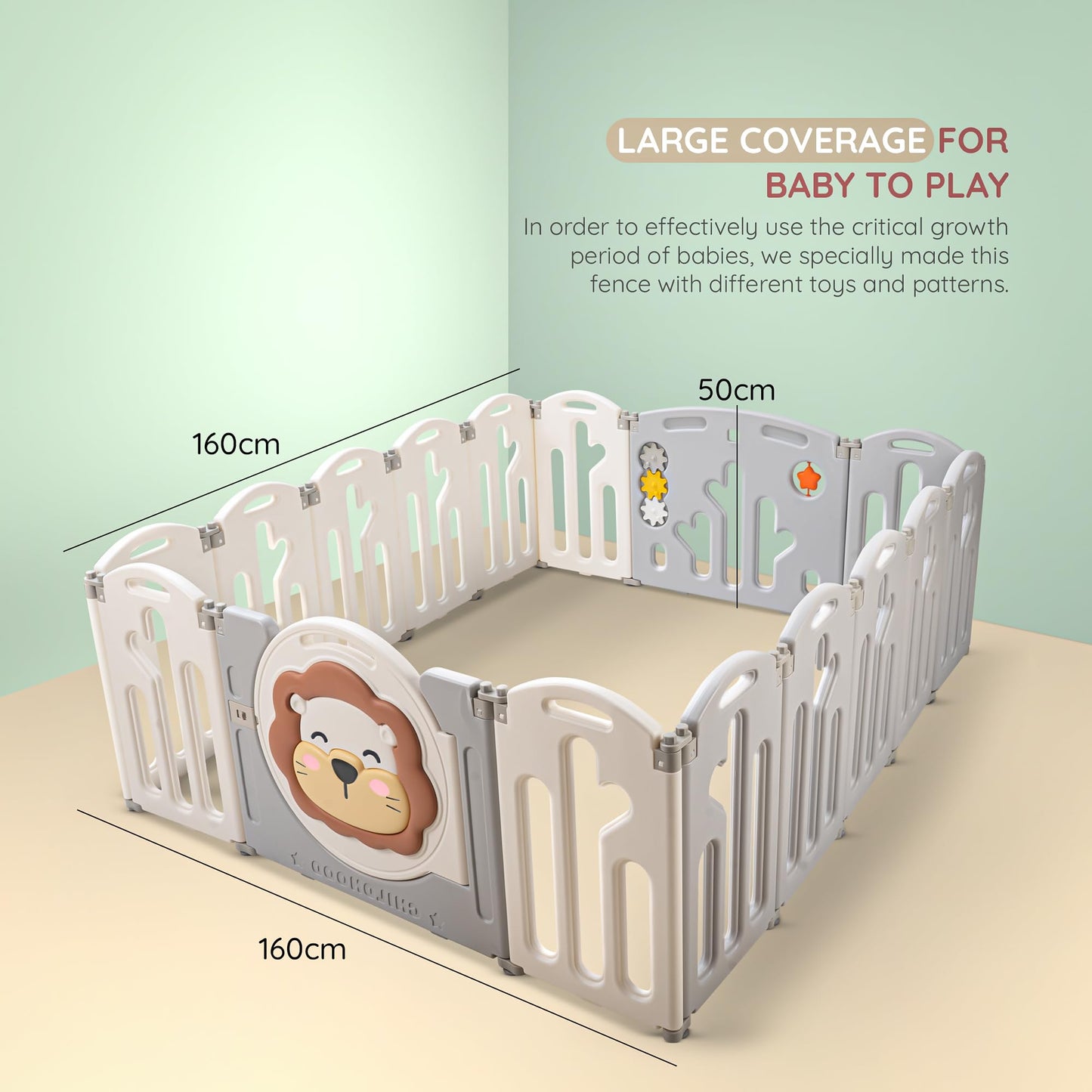 Baybee Lion Kids Playpen for Babies Foldable Baby Play Area Indoor Setup (16 Panels) BAYBEE
