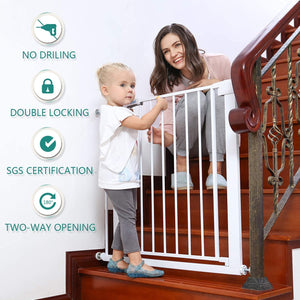 Baybee Auto Close Baby Safety Gate with Easy Walk-Thru Child Gate for House, Stairs, Doorways (White 75-85Cm)