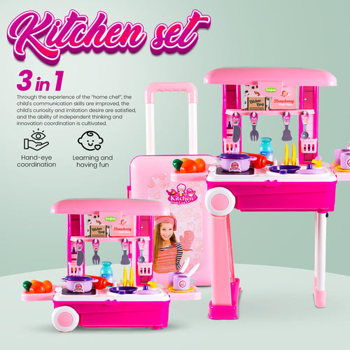 Kitchen King 2 in 1 Set for Kids, Portable Pretend Play Little Chef Set Toys BAYBEE