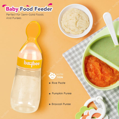 Baybee Silicone Food Squeeze Feeder Anti-Colic & BPA Free with Spoon for Infants Baybee India