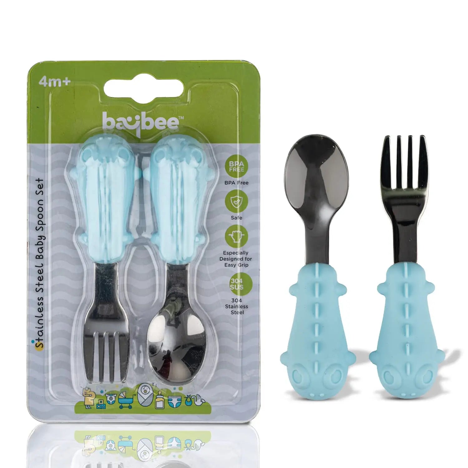Baybee Stainless Steel Non Toxic BPA Free Training Baby Spoon Set for Baby Feeding