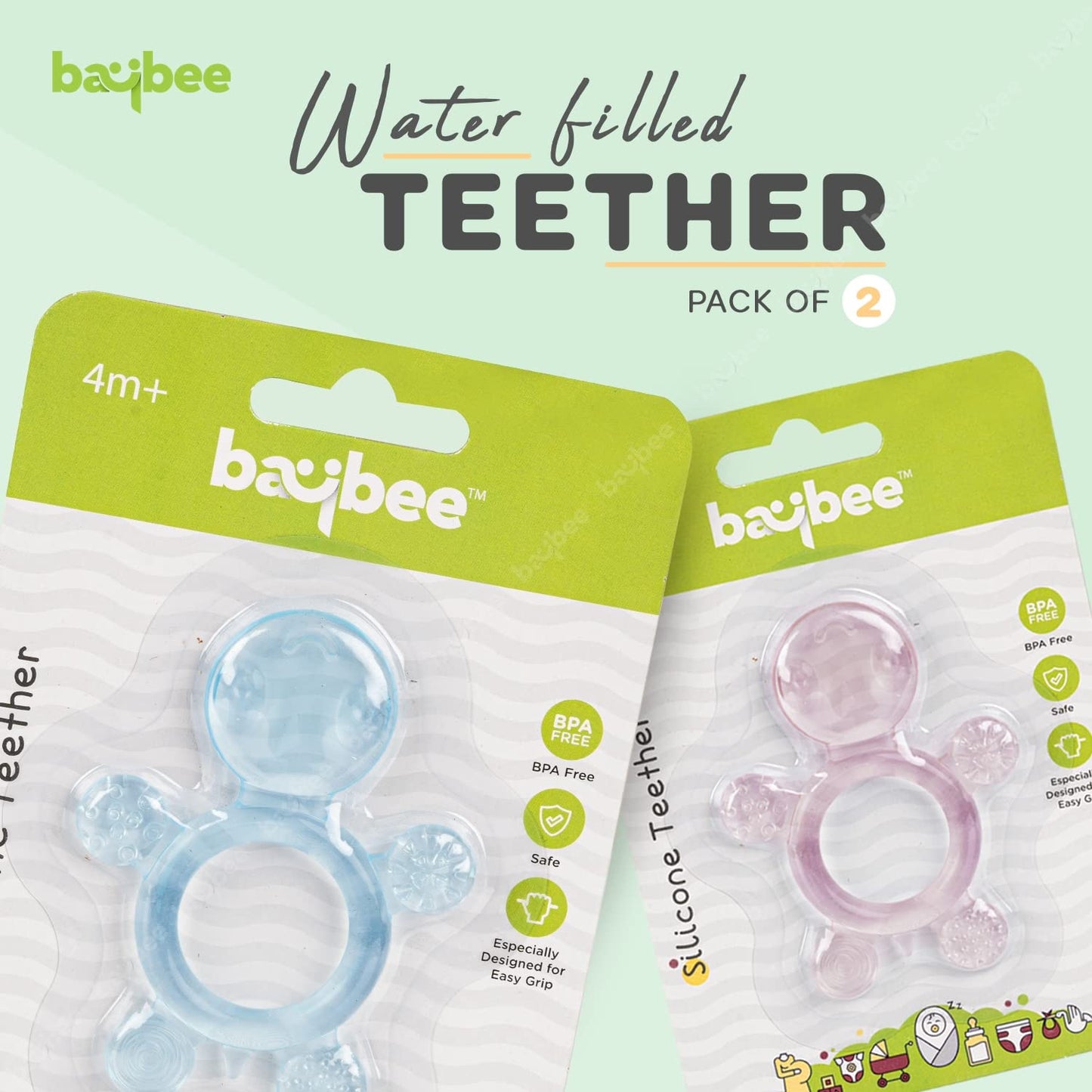 Baybee Natural Silicon Teether for Babies Non-Toxic Food Grade & BPA-Free (Pack of 2)