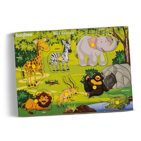 BAYBEE Kids Wooden Puzzle Wild Animals Theme Learning Educational Toy 7 pcs with Knob BAYBEE