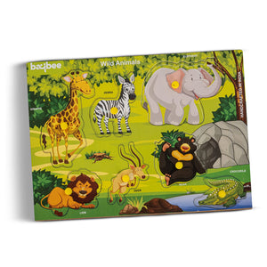 BAYBEE Kids Wooden Puzzle Wild Animals Theme Learning Educational Toy 7 pcs with Knob