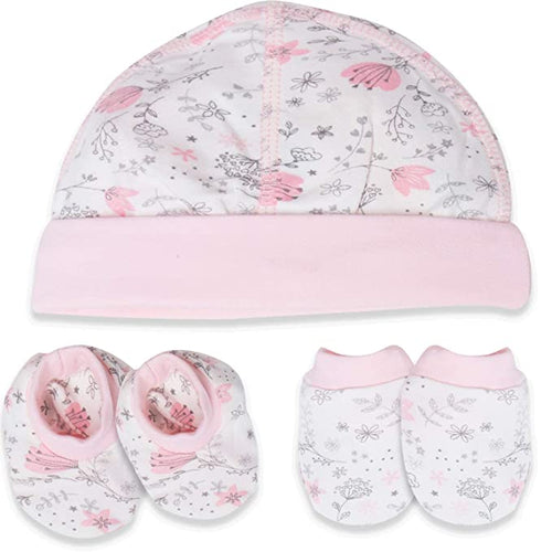 BAYBEE Pack of 3 Cotton Baby Mittens, Booties & Cap Set for New Born Baby BAYBEE
