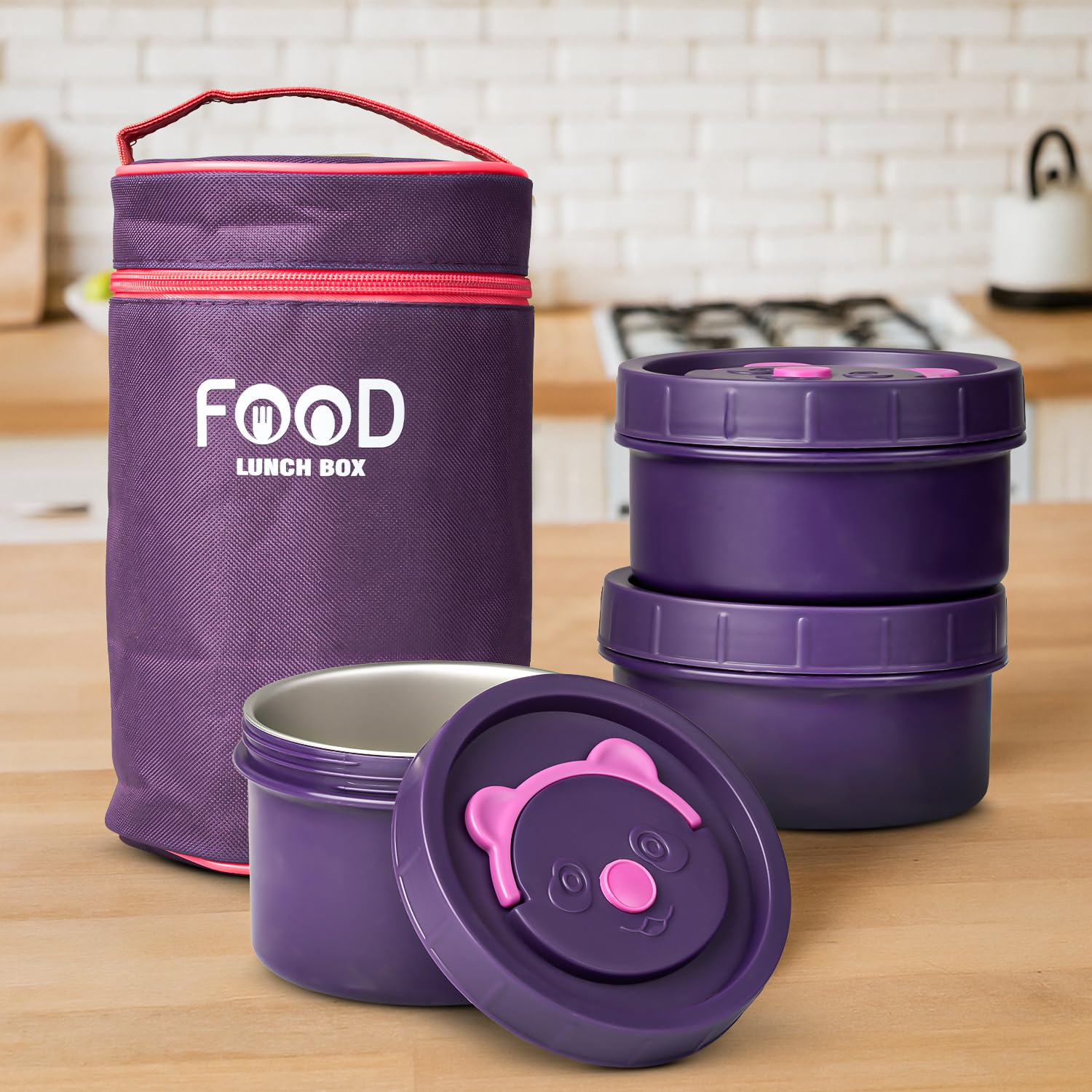 Baybee Insulated Lunch Box with 3 Stainless Steel Bowls & Carry Bag (600 ml)