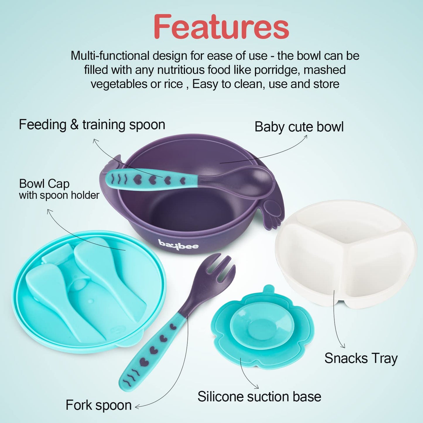 Baybee Silicone Baby Feeding Set of 6 Pcs Tableware Kit for Toddler Ki –  Baybee India