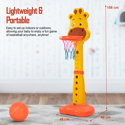 Baybee 4 in 1 Basketball for Kids with 6 Height Adjustable Stand, Basketball Hoop & Ring | Kids Basket Ball Set at Home | Preschool Kids Play Area Indoor & Outdoor for Kids Age 3+ Years BAYBEE