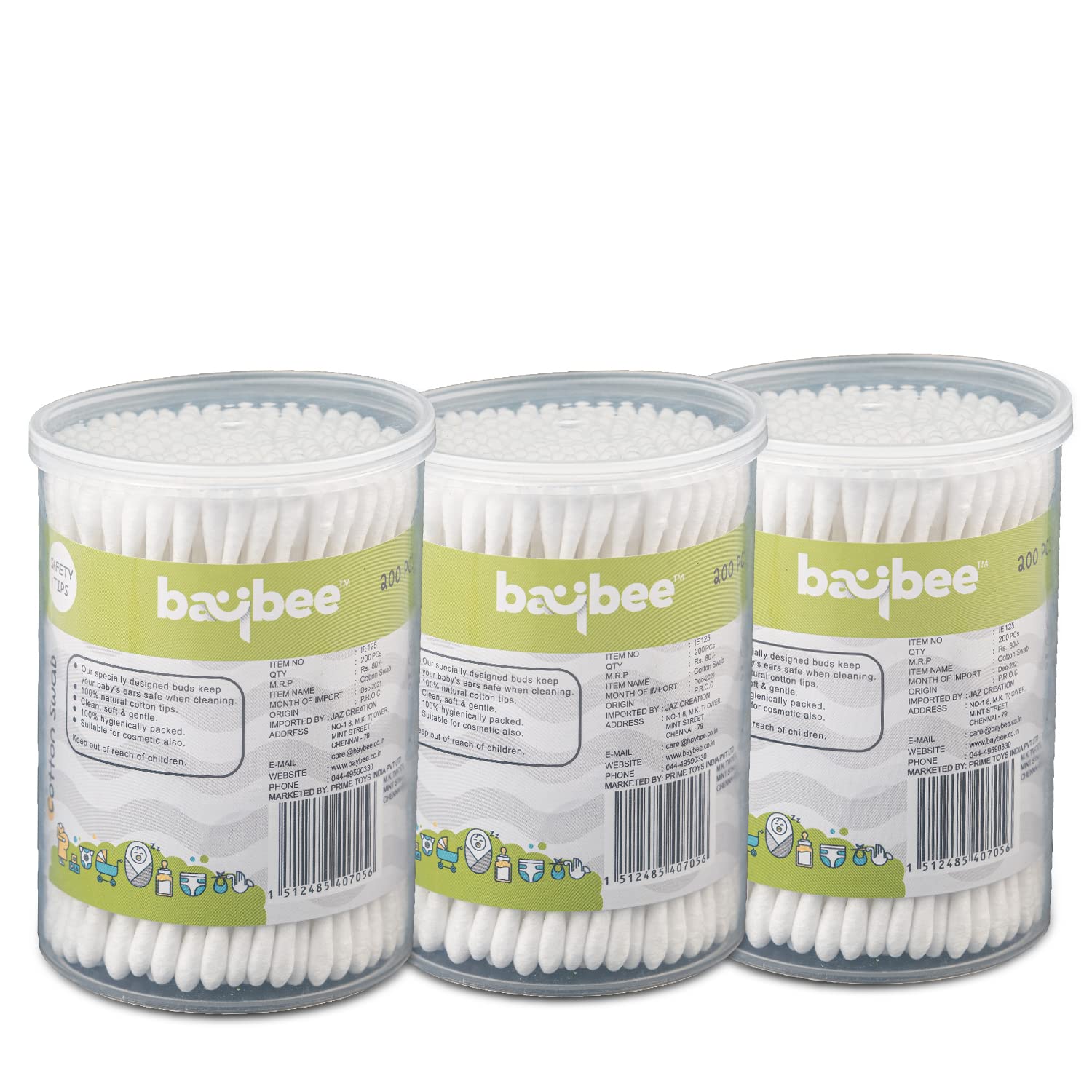 Baybee 600 Pcs Baby Cotton Swab Ear Buds Cleaner, Safe & Hygienic for Babies - Pack of 3