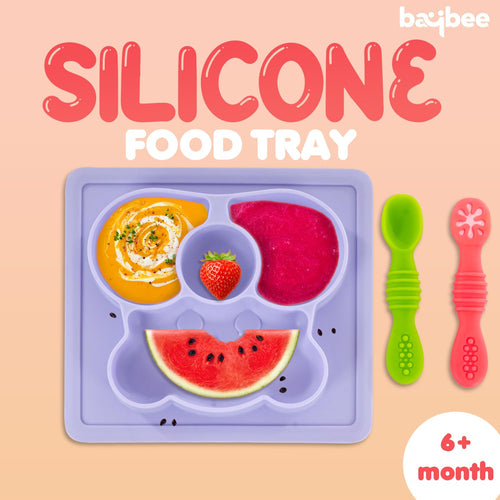 Baybee Square Shape Divided Silicone Plates for Baby with Spoon BAYBEE