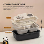 Baybee Panda Tiffin Box Stainless Steel Lunch Box with 3 Compartments with Spoon & Fork (900ml) BAYBEE