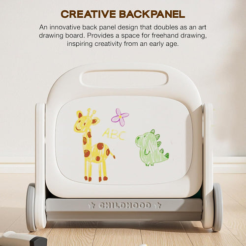 Baybee 3 in 1 Baby Push Walker for Kids, Bookshelf for Kids Room, 3-Tier Toy Book Storage Rack, Toy Organizer, Creative Drawing Board with Pen Holder BAYBEE