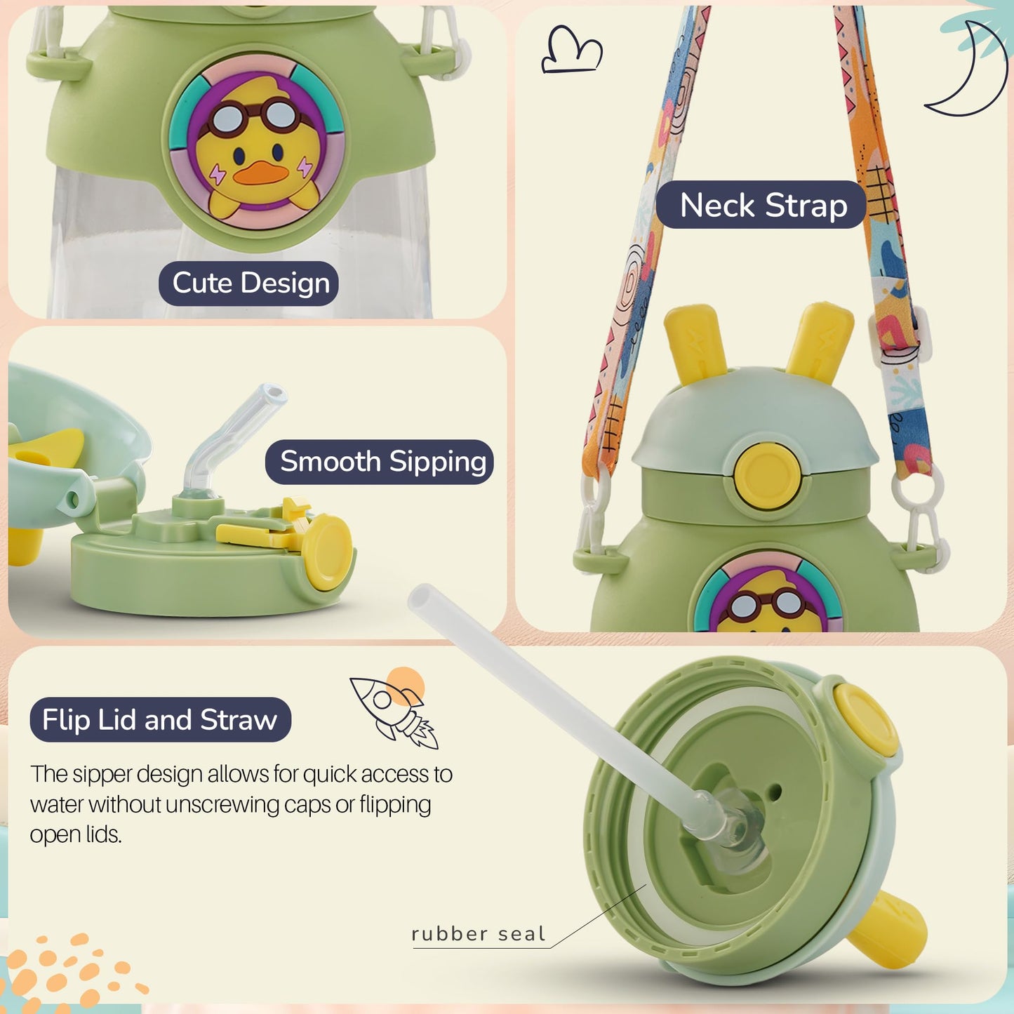 Baybee Bubbly Baby Sipper Water Bottle with Soft Silicone Straw and Adjustable Strap BAYBEE