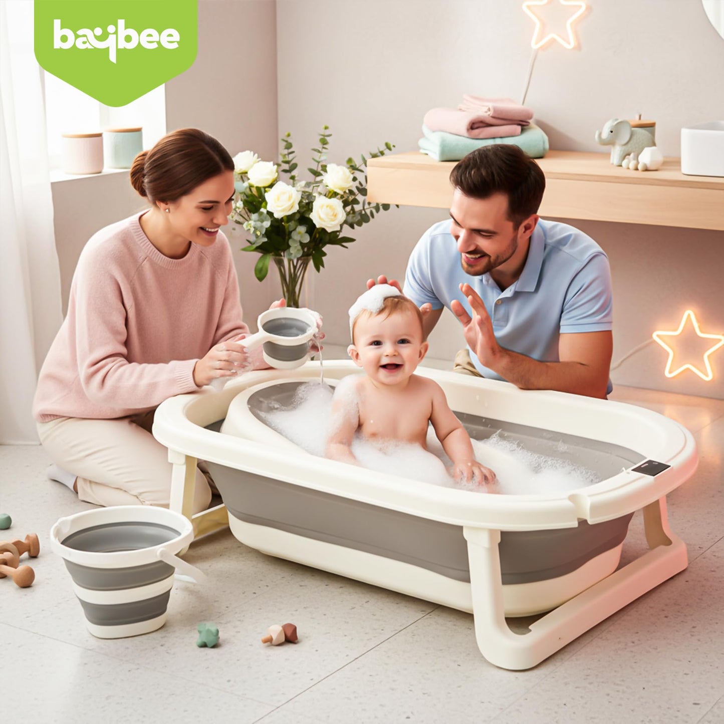 Baybee Aquabee Baby Bath Tub Set for Kids Portable Bathing Tub with Temperature Sensing - Baybee India