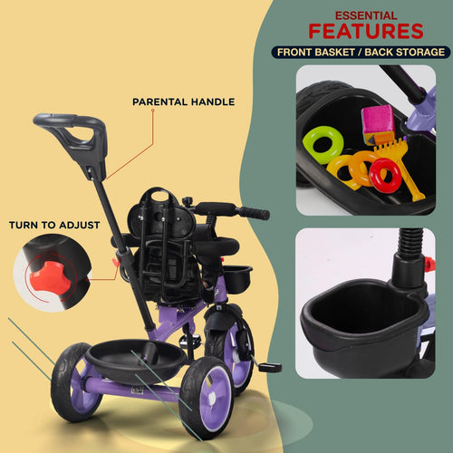 Baybee Albine 2 in 1 Baby Tricycle for Kids, Plug N Play Kids tricycle with Adjustable Parental Control BAYBEE