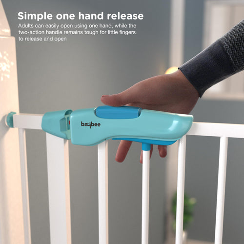 Baybee Auto Close Baby Safety Gate for Kids, Extra Tall Baby Fence Barrier Dog Gate with Easy Walk-Thru Child Gate | Baby Gate for House, Stairs, Door | Safety Gate for Baby (Green 75-85cm) Baybee India