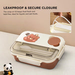 Baybee Panda Tiffin Box Stainless Steel Lunch Box with 3 Compartments with Spoon & Fork (900ml) BAYBEE