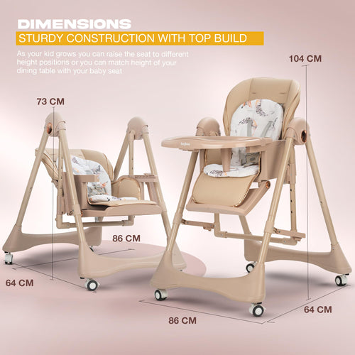 Baybee Nivio Convertible 3-in-1 Baby High Chair for Kids, Baby Swing Chair with 5 Height Adjustable, Footrest, Tray, 160° Recline, Safety Belt & Wheels Baybee India