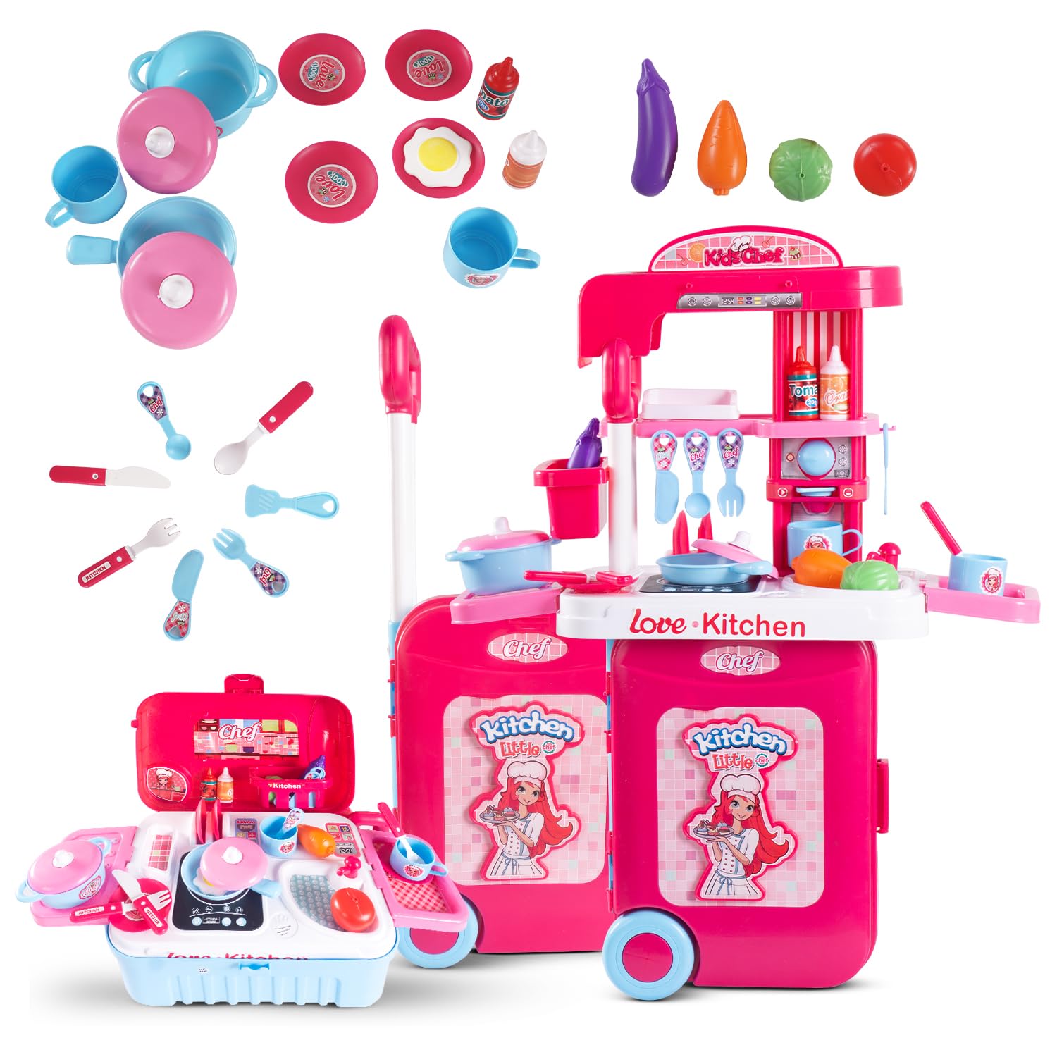 Baybee 2 in 1 Kitchen Set for Kids, Portable Pretend Play Little Chef Set Toys