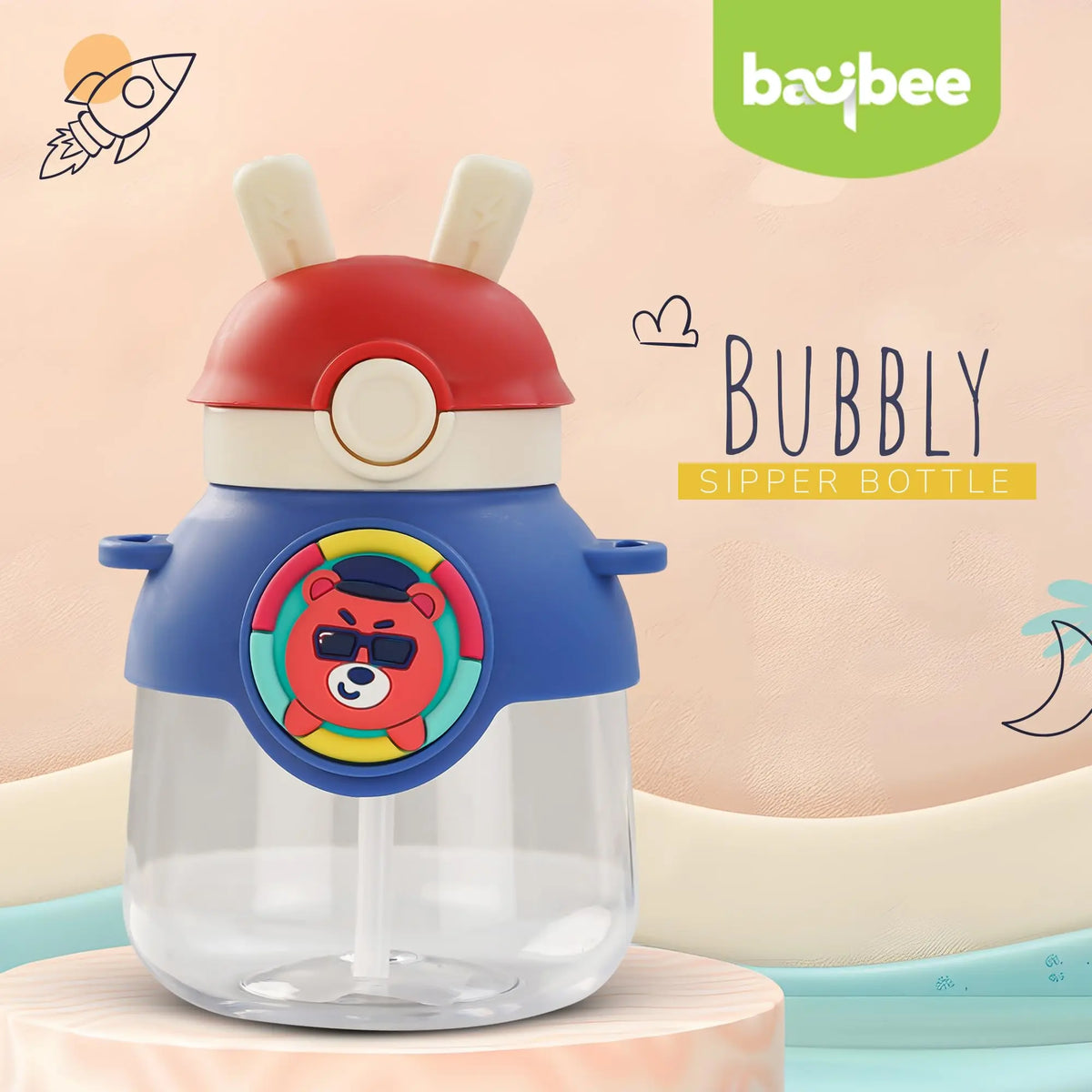 Baybee Bubbly Baby Sipper Water Bottle with Soft Silicone Straw and Adjustable Strap (670ml) BAYBEE