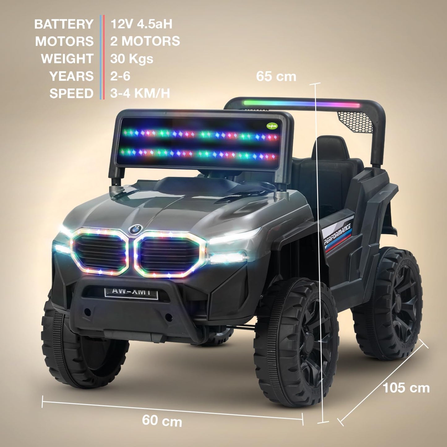 Baybee Alfton Pro Battery Operated Jeep for Kids, Ride on Toy Kids Car with RGB Lights &amp; Music,Rechargeable Electric Jeep Car for Kids to Drive 2 to 6 Years