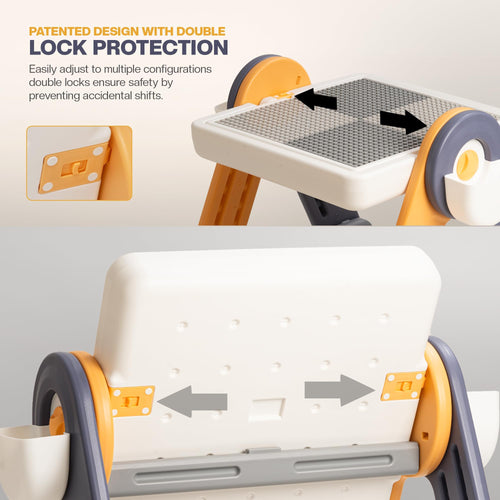 BAYBEE 6 in 1 Kids Study Table and Chair Set, Foldable, Anti Slip, Dual-Sided Tabletop, Easy to Store BAYBEE