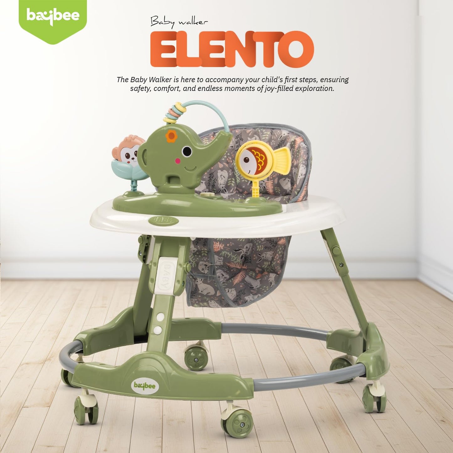Baybee Elento Baby Walker for Kids, Foldable Round Kids Walker with 2 Height & 3 Seat Adjustable