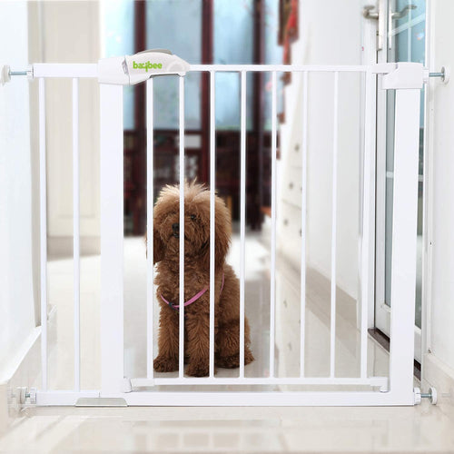 Baybee Auto Close Baby Safety Gate with Easy Walk-Thru Child Gate for House, Stairs, Doorways (White 75-85Cm) BAYBEE