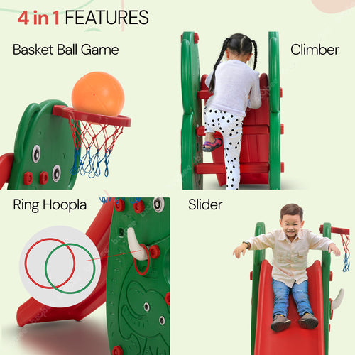Baybee Foldable 3 in 1 Elephant Baby Garden Slider for Kids, Plastic Slides for Kids with Basketball Hook & Ball BAYBEE