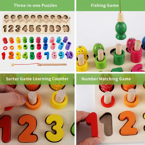 Baybee Wooden Digital Fish Catching Board Games Number Matching Puzzle for Kids with Magnetic Fish Toys BAYBEE